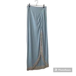 Fringe Detail Blue Skirt with Slit Size 2- Long Maxi Length NWOT